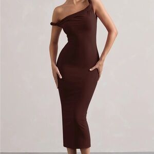 Club L London Salome Chocolate Drizzle Midi Dress